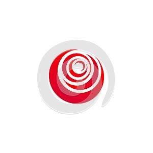 Red abstract rose, vector logo template on white background. Stylish flower illustration, circular shape, arc design