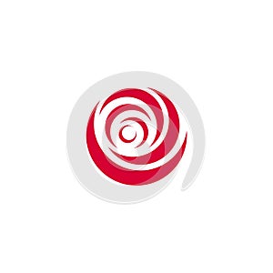 Red abstract rose, vector logo template on white background. Stylish flower illustration, circular shape, arc design