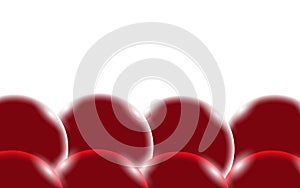 Red abstract shiny beautiful and convex smooth volumetric simple balls, bubbles, circles with glare of light located from the bott