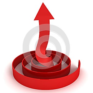 Red abstract success arrow pointing up in spiral
