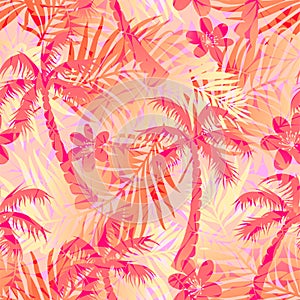 Red abstract tropical palms