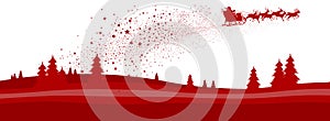 Christmas Season Panorama Banner with flying Santa and Reindeer Sled - Vector Illustration