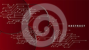 Red abstract vector circles with future circuit board technology. design technology background