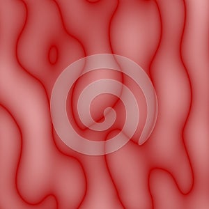 Red abstraction with blurred patterns. Curves, vertical lines. Liquid texture on a red background