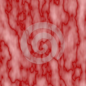 Red abstraction with blurred patterns. Curves, vertical lines. Marble texture on a red background