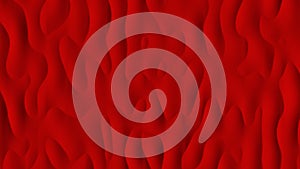 Red abstraction with smooth, convex, vertical shapes. Liquid texture. Beautiful red background. 3D image