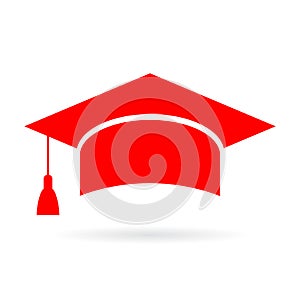 Red academic graduate cap icon
