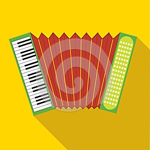 Red accordion icon in flat style