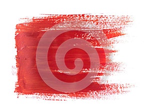 Red Acrylic Paint Stroke Isolated on White Background