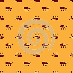 Red Acupuncture therapy on the hand icon isolated seamless pattern on brown background. Chinese medicine. Holistic pain