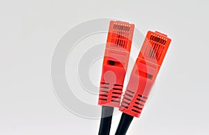 Red ADSL connector cable, isolated on white photo