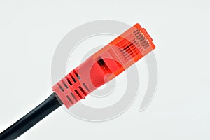 Red ADSL connector cable, isolated on white photo