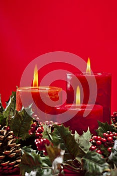 Red advent wreath with candles