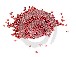 Red adzuki beans, also called azuki, aduki or Red Mung Bean. Dried small beans of Vigna angularis. Isolated macro food photo close