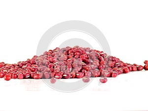 Red adzuki beans, also called azuki, aduki or Red Mung Bean. Dried small beans of Vigna angularis. Isolated macro food photo close