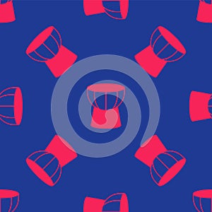 Red African darbuka drum icon isolated seamless pattern on blue background. Musical instrument. Vector