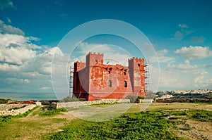 Red Agatha tower castle on Malta island, Europe. Architecture famous travel landmark. Maltese tourist destination