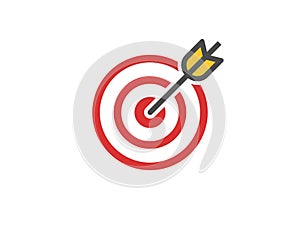 Red aim icon. Target and arrow concept. Perfect hit composition. Cross aim sign. Success logo. Absolute winner. Vector