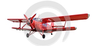 Red airplane biplane with piston engine