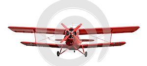 Red airplane biplane with piston engine