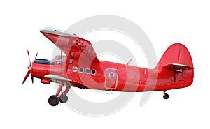 Red airplane biplane with piston engine