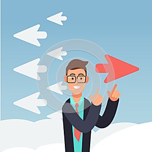 Red airplane changes direction. Different thinking and inovation business vector concept photo