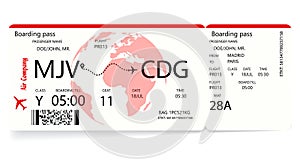 Red airplane ticket. Boarding pass ticket template