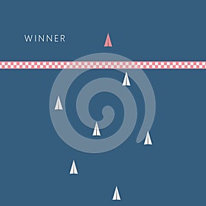 red airplane winner concepts for success. Group of airplane flying at the finish line. eps10 vector illustration.