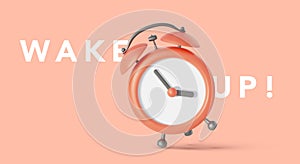 Red alarm clock isolated on white background. Wake up concept banner. Vector illustration