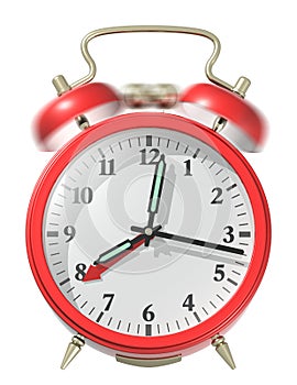 Red alarm clock ringing.