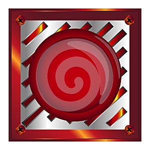 Red alarm,web shiny button with metal elements, background,vector