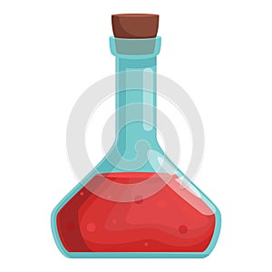 Red alchemist potion icon cartoon vector. Formula composition