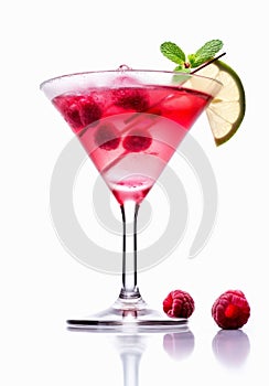 Red alcoholic cocktail in a martini glass.