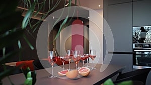 Red alcoholic drinks in glasses on the table