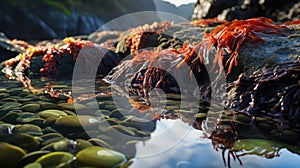Red algae rhodophyta on the sea stones. photo