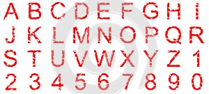 Red Alphanumeric set with grunge splatters