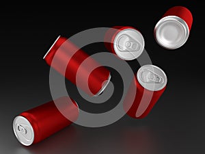 Red aluminium cans on black background