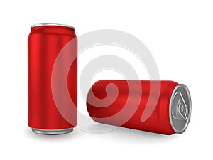 Red aluminium cans on white background