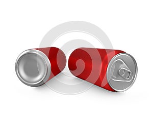 Red aluminium cans on white background