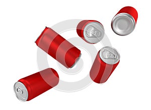 Red aluminium cans on white background