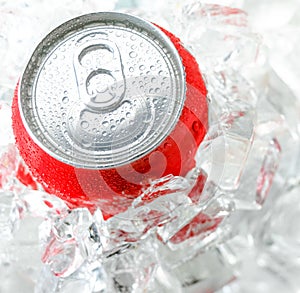 Red aluminum can with water drop