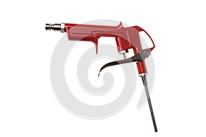 Red aluminum compressed air brush gun for use with compressor, isolated on white background