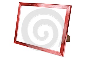 Red aluminum empty photo frame on white background