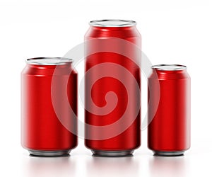 Red aluminum soda canisters isolated on white background. 3D illustration