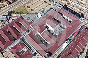 Red aluzinc type roofing installed on hospital ceilings