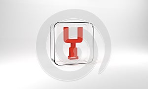 Red American football goal post icon isolated on grey background. Glass square button. 3d illustration 3D render