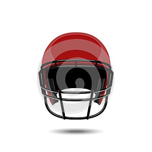 Red american football helmet on white background. Sports protection in a realistic style