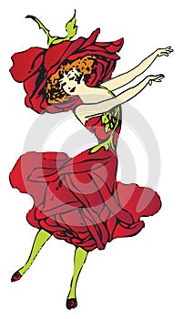 Red american rose flower-child or flower-woman dancing photo