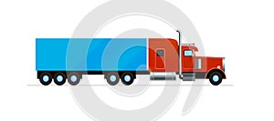 Red American truck trailer freight cargo flat design isolated