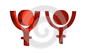 Red Ancient astrological symbol of Pluto icon isolated on transparent background. Astrology planet. Zodiac and astrology
